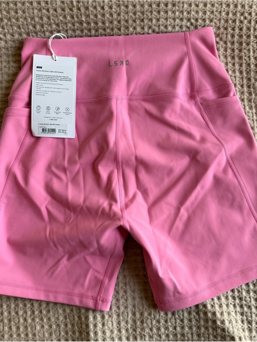 LSKD Fusion Mid Short Tight with Pockets — Candy Pink - Picture 2 of 8